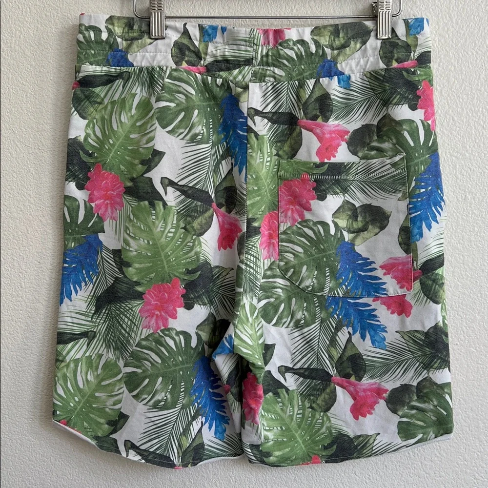 H&M DIVIDED Jersey Bermuda Sweat-Shorts Roll-Up Hem Pockets Multi Tropical S